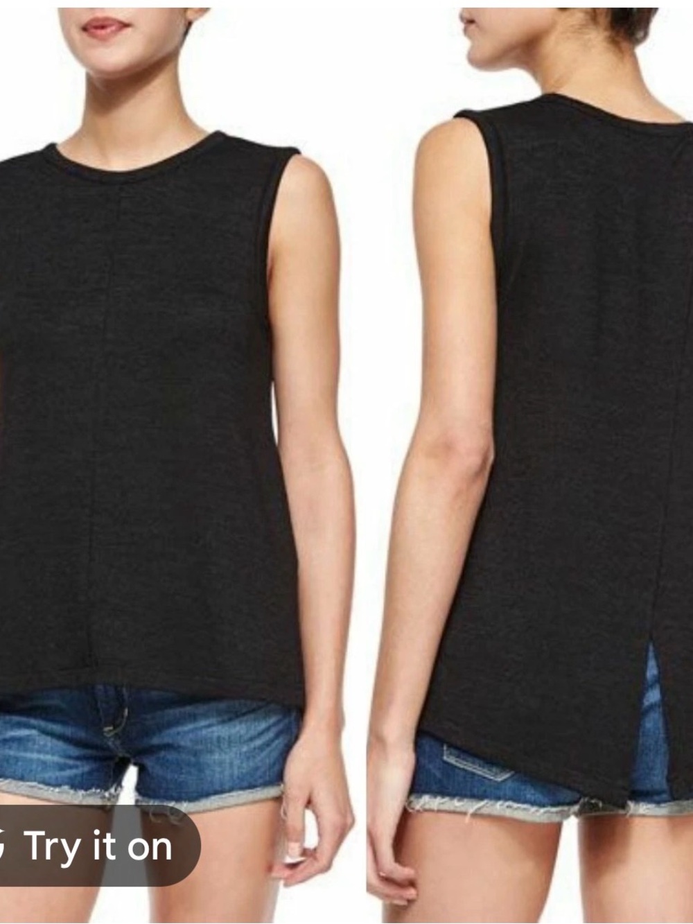 rag & bone Jean black Crewneck Slit-back Sleeveless Tank